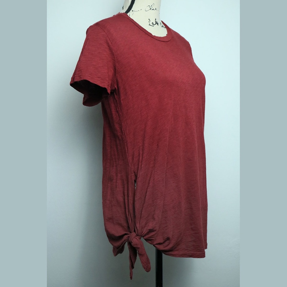 Stateside by Anthropologie Women Size S Burgundy Supima Cotton Side Tie Tee